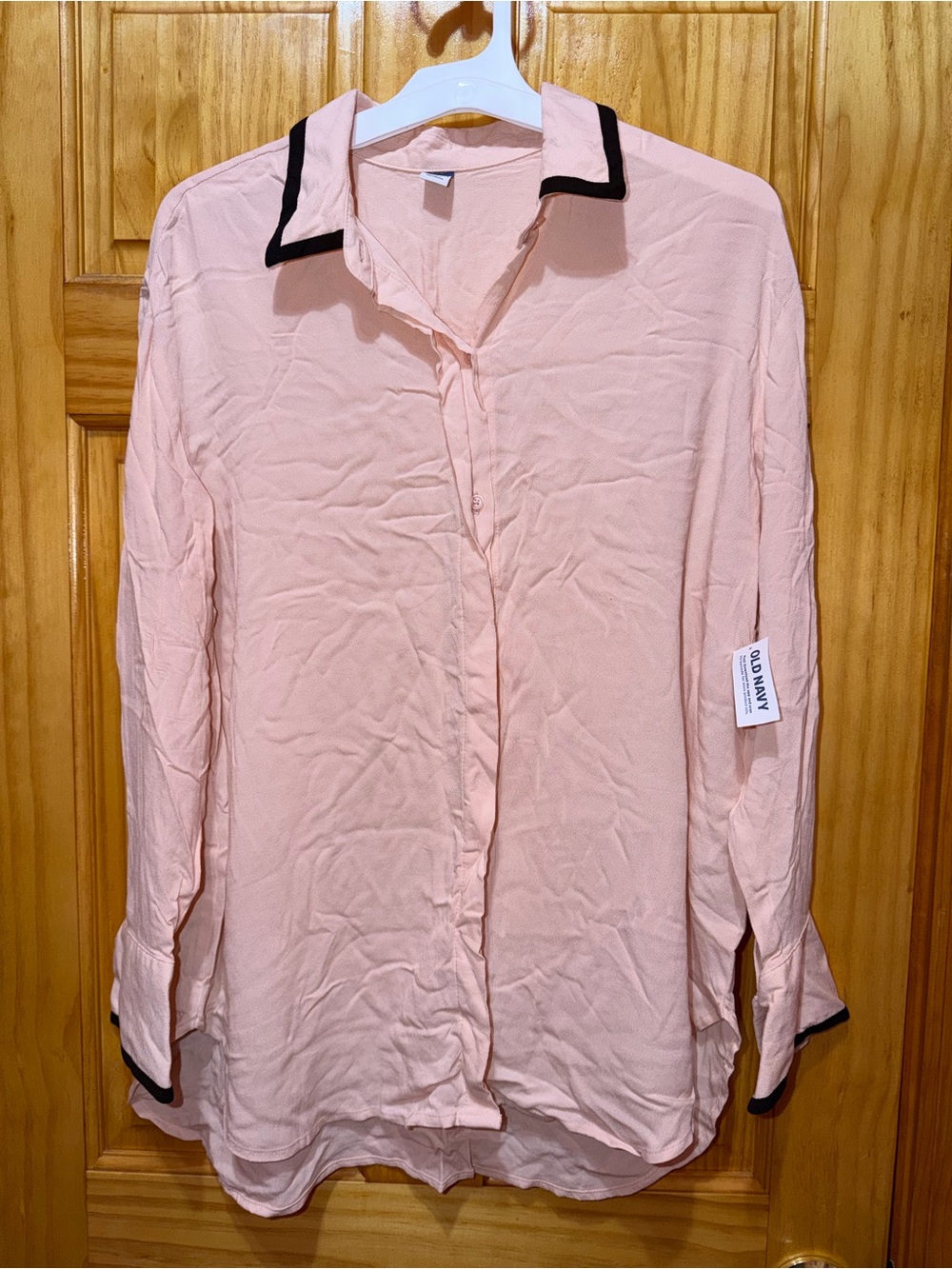 Old Navy Pink Button-Front Shirt with Black Trim